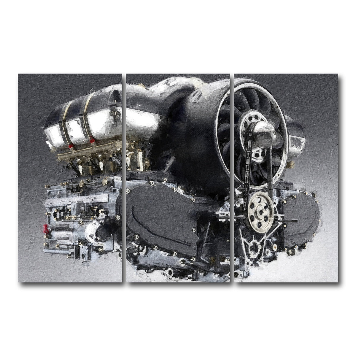 AUTO-MOCKUP WHITE | Porsche 911 Engine | 3 Piece | Gallery Wrap Canvas | group=12x24