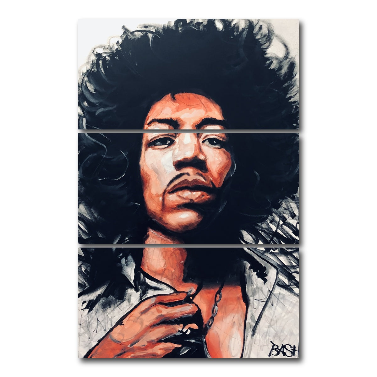 AUTO-MOCKUP WHITE | Portrait of Jimi Hendrix | 3 Piece | Gallery Wrap Canvas | group=12x24_stacked