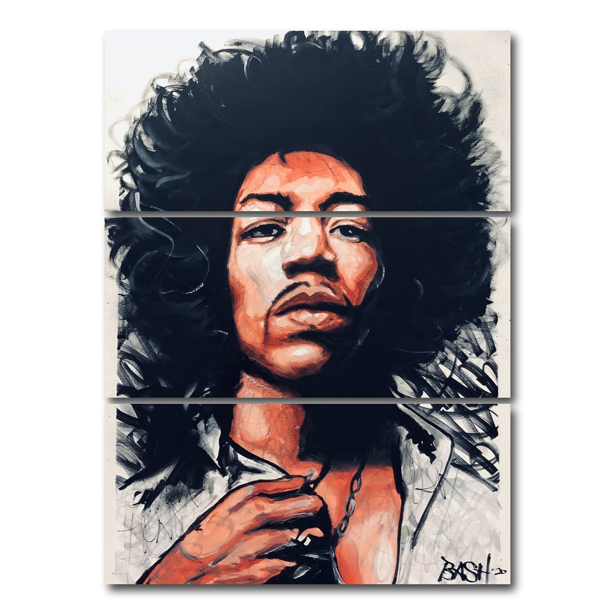 AUTO-MOCKUP WHITE | Portrait of Jimi Hendrix | 3 Piece | Gallery Wrap Canvas | group=8x18_stacked
