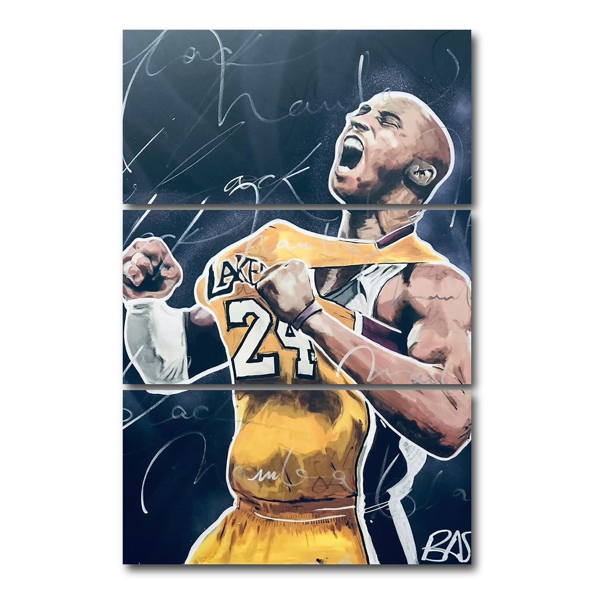 AUTO-MOCKUP WHITE | Portrait of Kobe | 3 Piece | Gallery Wrap Canvas | group=12x24_stacked