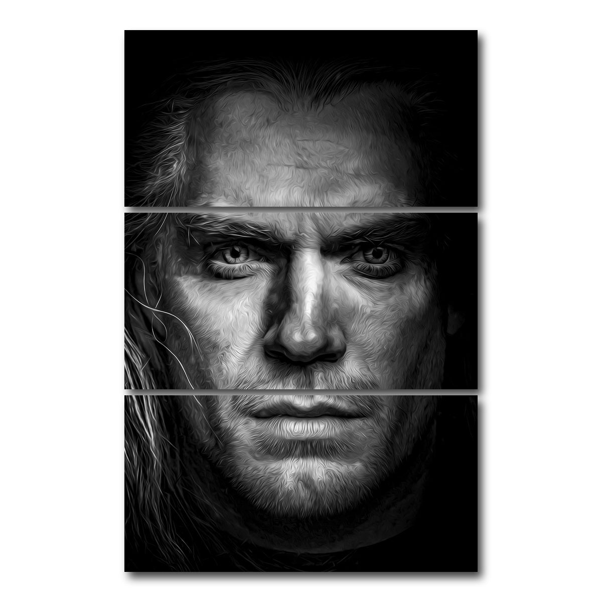 AUTO-MOCKUP WHITE | Portrait the witcher | 3 Piece | Gallery Wrap Canvas | group=12x24_stacked