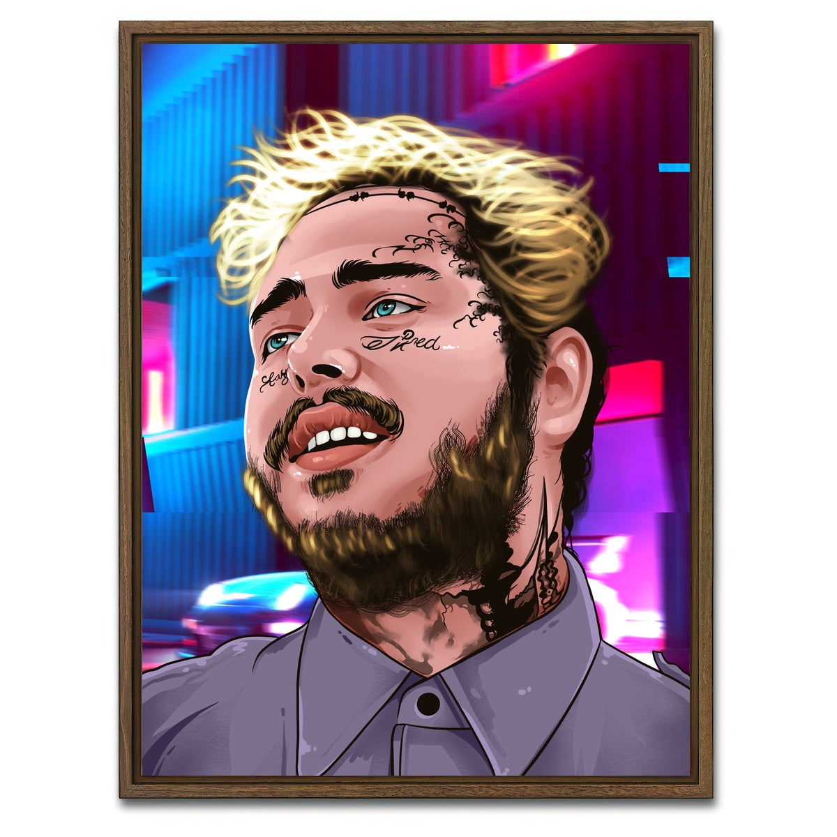 AUTO-MOCKUP WHITE | Post Malone Retro | 1 Piece | Walnut Framed Canvas | group=3x4