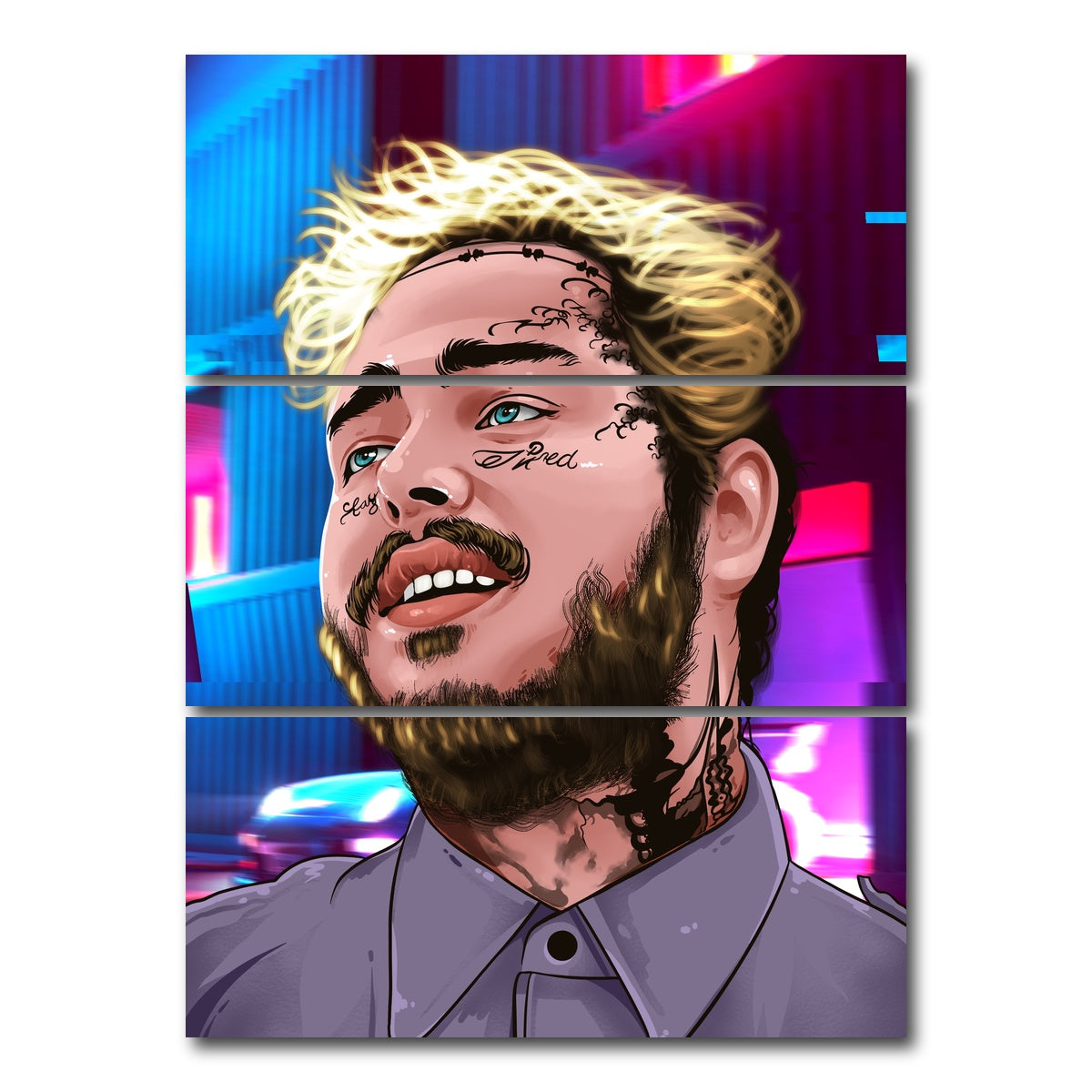 AUTO-MOCKUP WHITE | Post Malone Retro | 3 Piece | Gallery Wrap Canvas | group=8x18_stacked