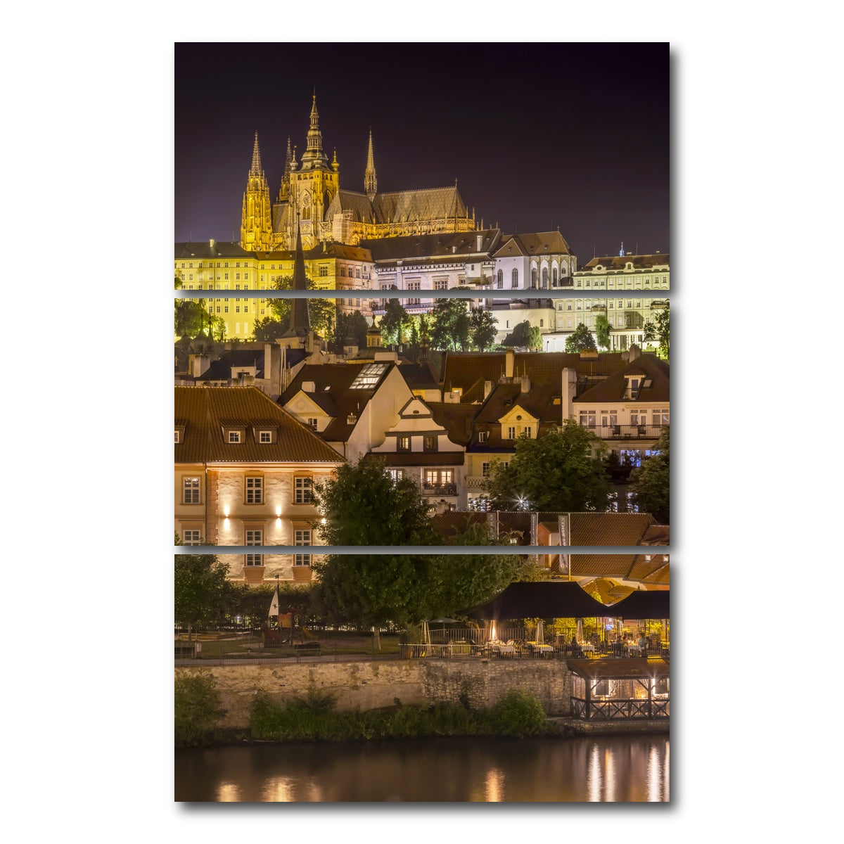 AUTO-MOCKUP WHITE | Prague Castle and St. Vitus Cathedral by night | 3 Piece | Gallery Wrap Canvas | group=12x24_stacked