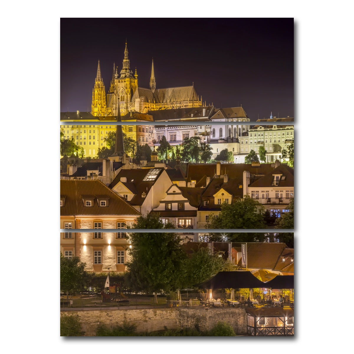 AUTO-MOCKUP WHITE | Prague Castle and St. Vitus Cathedral by night | 3 Piece | Gallery Wrap Canvas | group=8x18_stacked