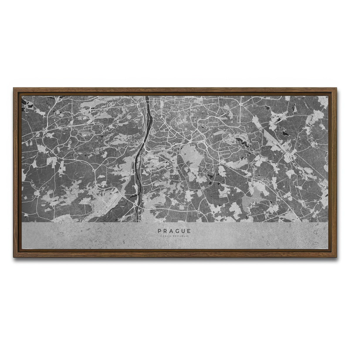 AUTO-MOCKUP WHITE | Prague Map 2 | 1 Piece | Walnut Framed Canvas | group=2x1