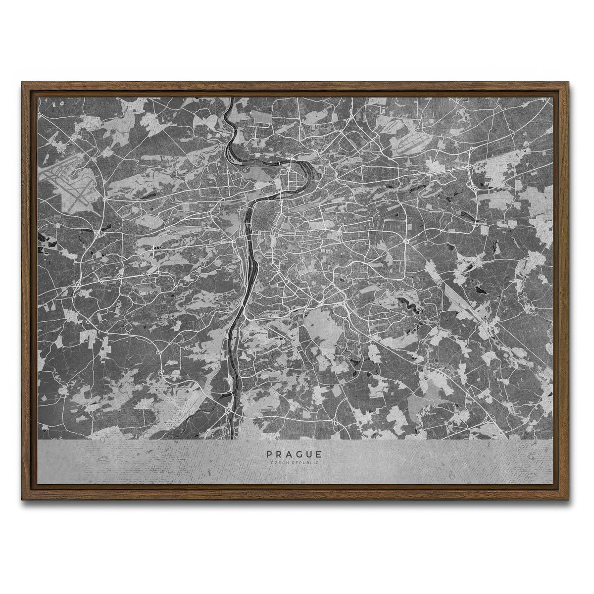 AUTO-MOCKUP WHITE | Prague Map 2 | 1 Piece | Walnut Framed Canvas | group=4x3