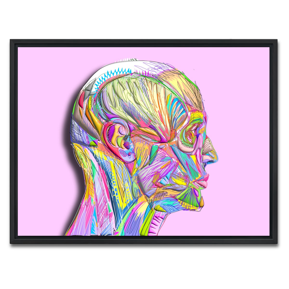 AUTO-MOCKUP WHITE | Profile Face Muscles | 1 Piece | Black Framed Canvas | group=4x3
