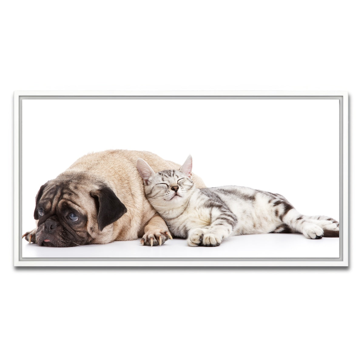 AUTO-MOCKUP WHITE | Pug and Cat | 1 Piece | White Framed Canvas | group=2x1