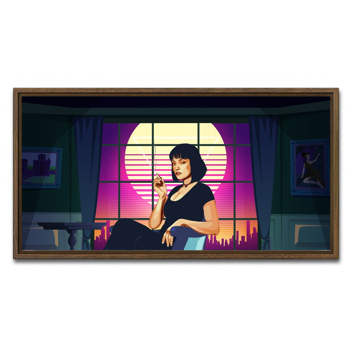 AUTO-MOCKUP WHITE | Pulp Fiction Scene | 1 Piece | Walnut Framed Canvas | group=2x1