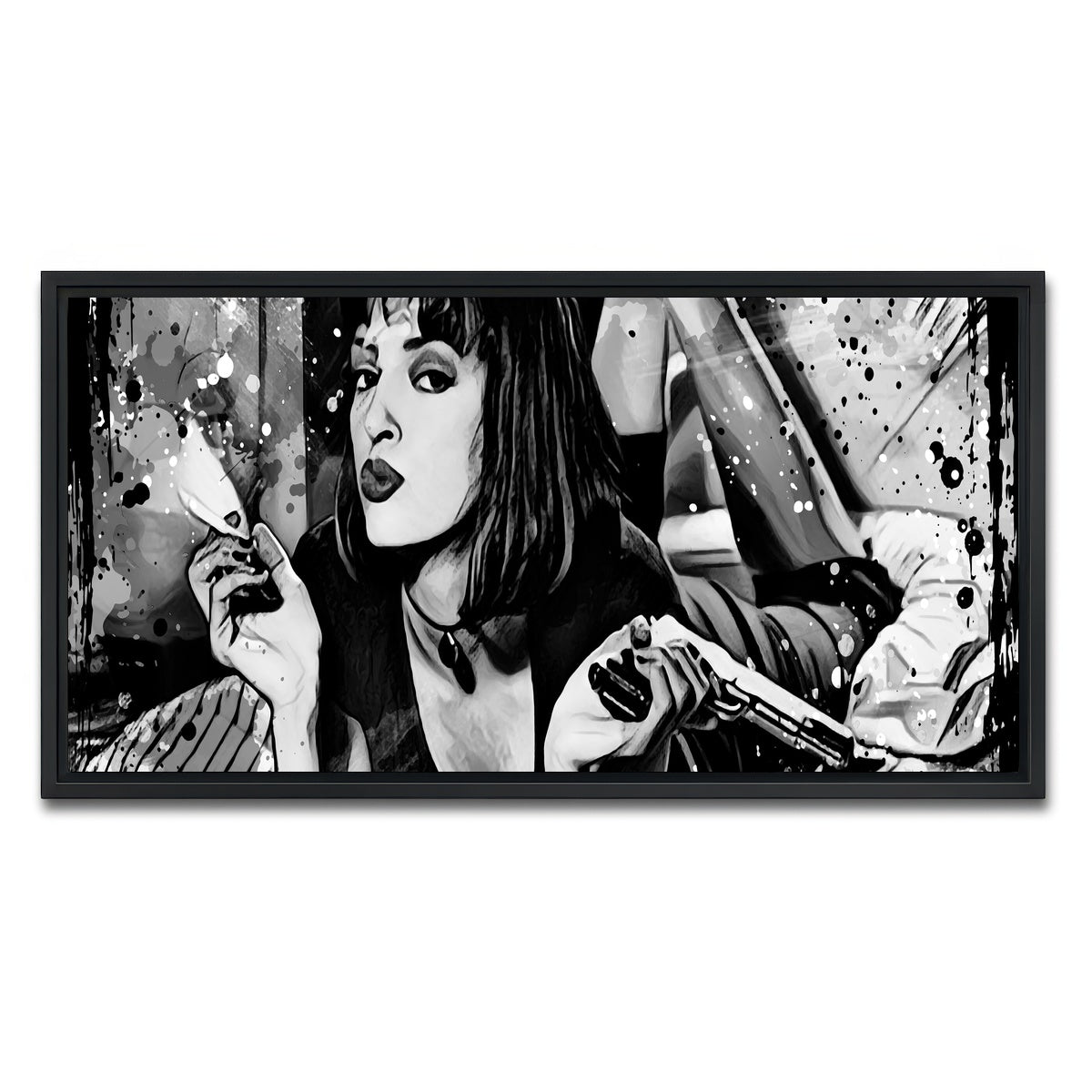AUTO-MOCKUP WHITE | Pulp Fiction grayscale | 1 Piece | Black Framed Canvas | group=2x1
