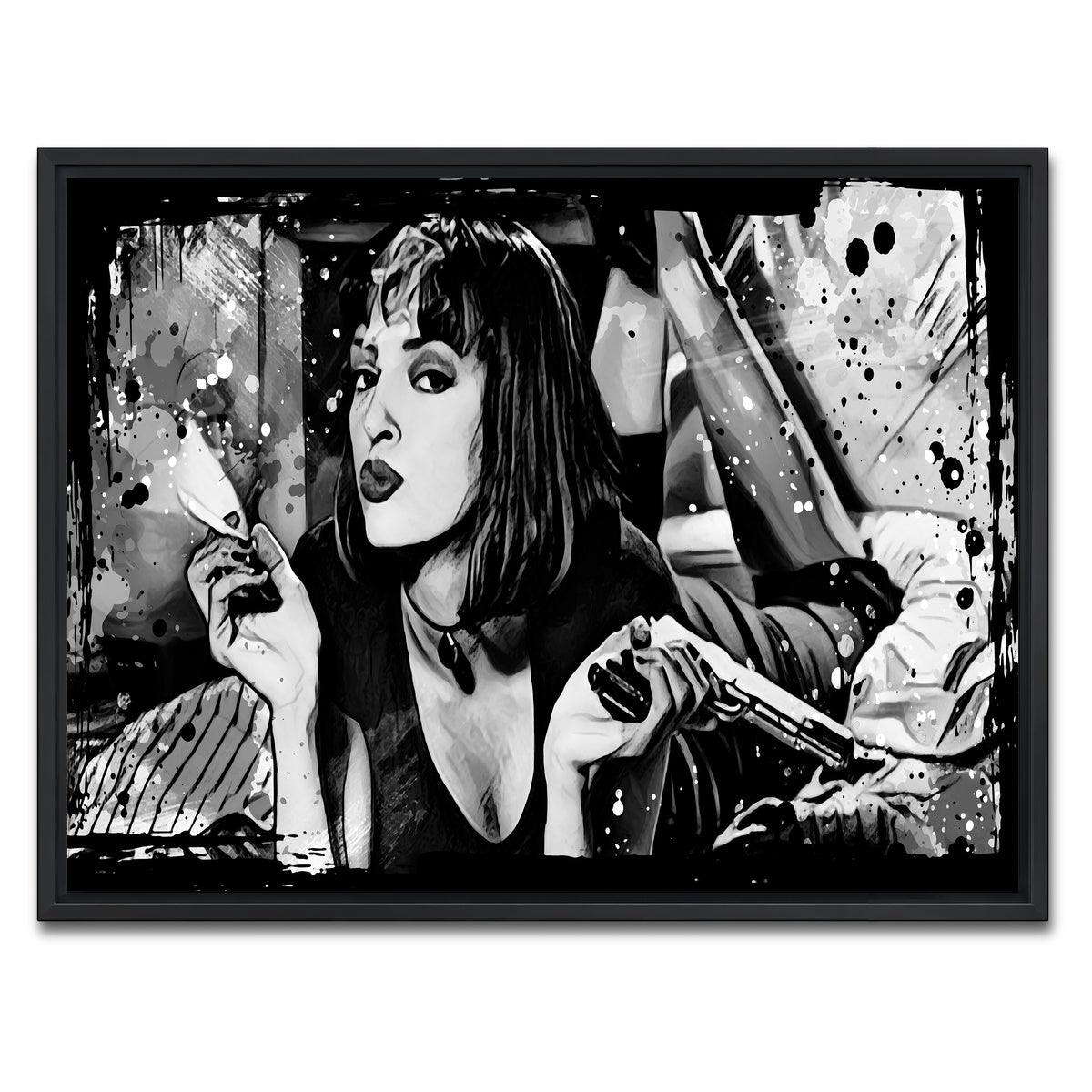 AUTO-MOCKUP WHITE | Pulp Fiction grayscale | 1 Piece | Black Framed Canvas | group=4x3