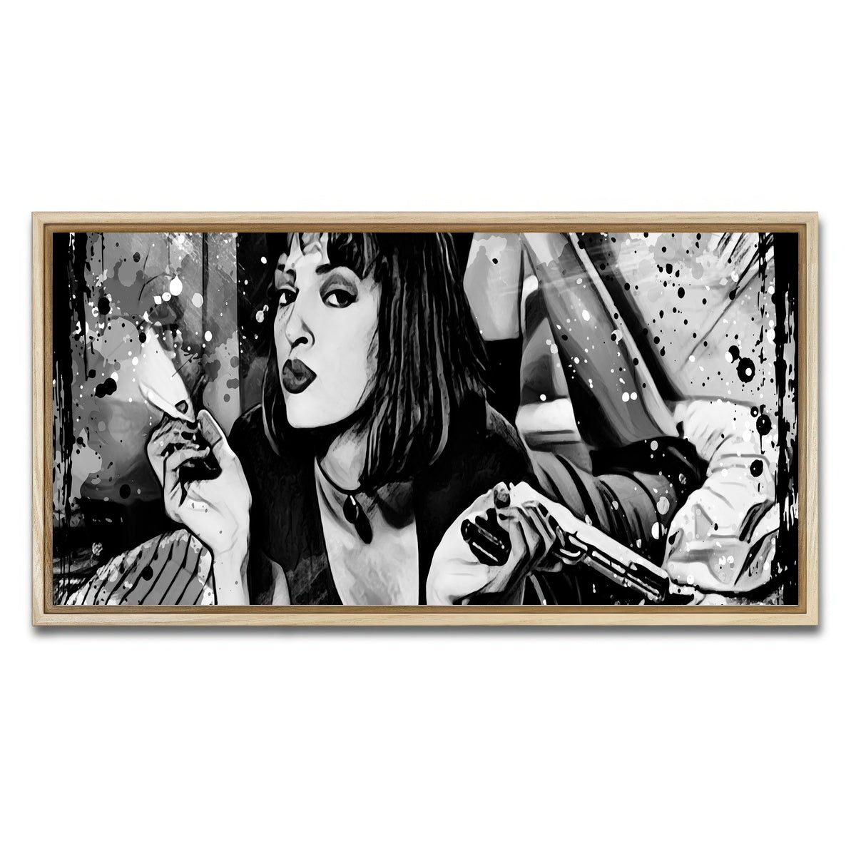 AUTO-MOCKUP WHITE | Pulp Fiction grayscale | 1 Piece | Natural Framed Canvas | group=2x1