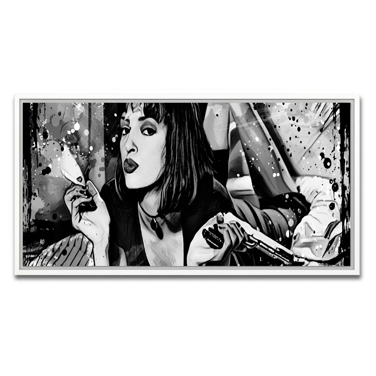 AUTO-MOCKUP WHITE | Pulp Fiction grayscale | 1 Piece | White Framed Canvas | group=2x1