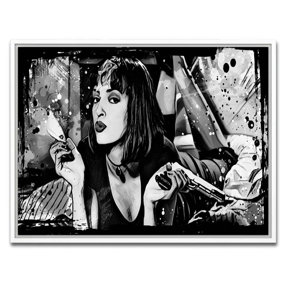 AUTO-MOCKUP WHITE | Pulp Fiction grayscale | 1 Piece | White Framed Canvas | group=4x3