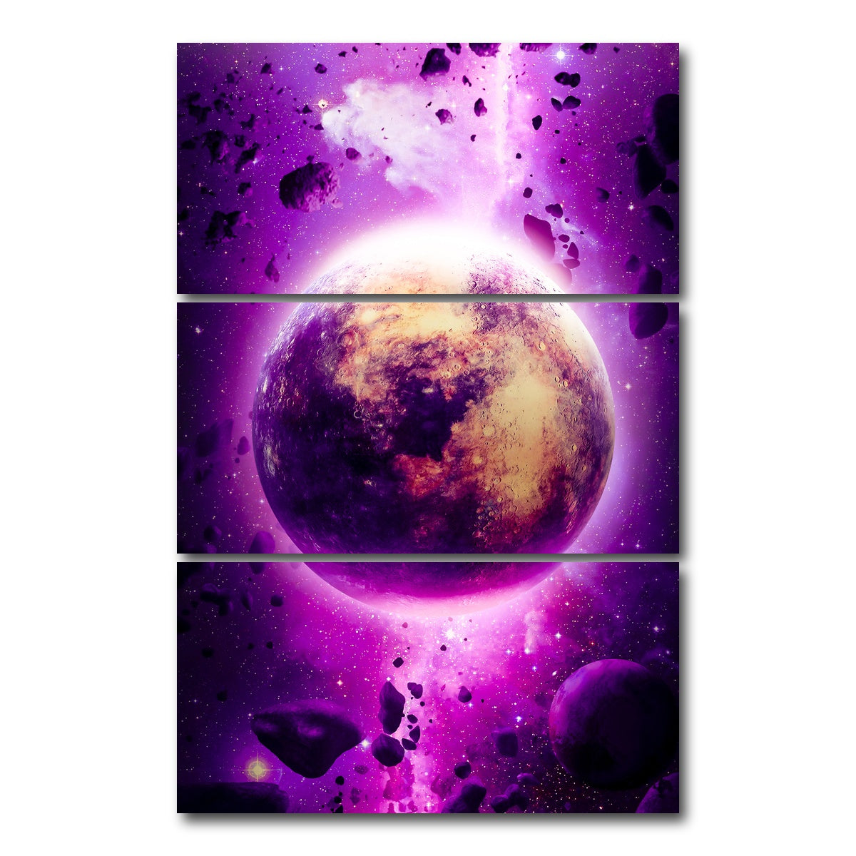 AUTO-MOCKUP WHITE | Purple planet | 3 Piece | Gallery Wrap Canvas | group=12x24_stacked