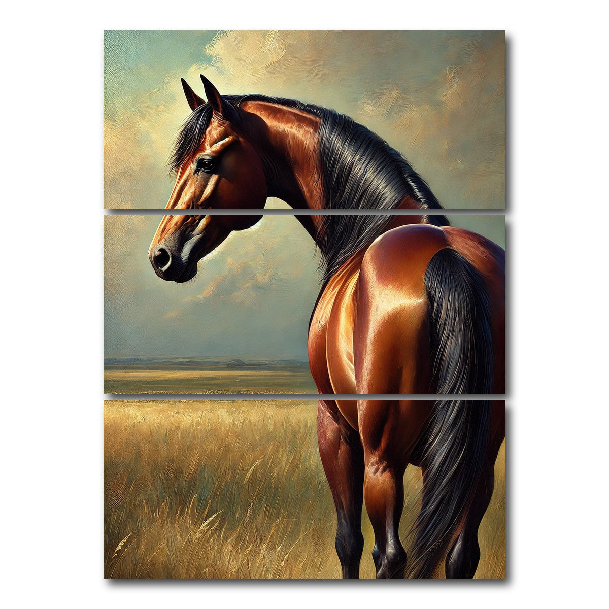 AUTO-MOCKUP WHITE | Quarter Horse Painting | 3 Piece | Gallery Wrap Canvas | group=8x18_stacked