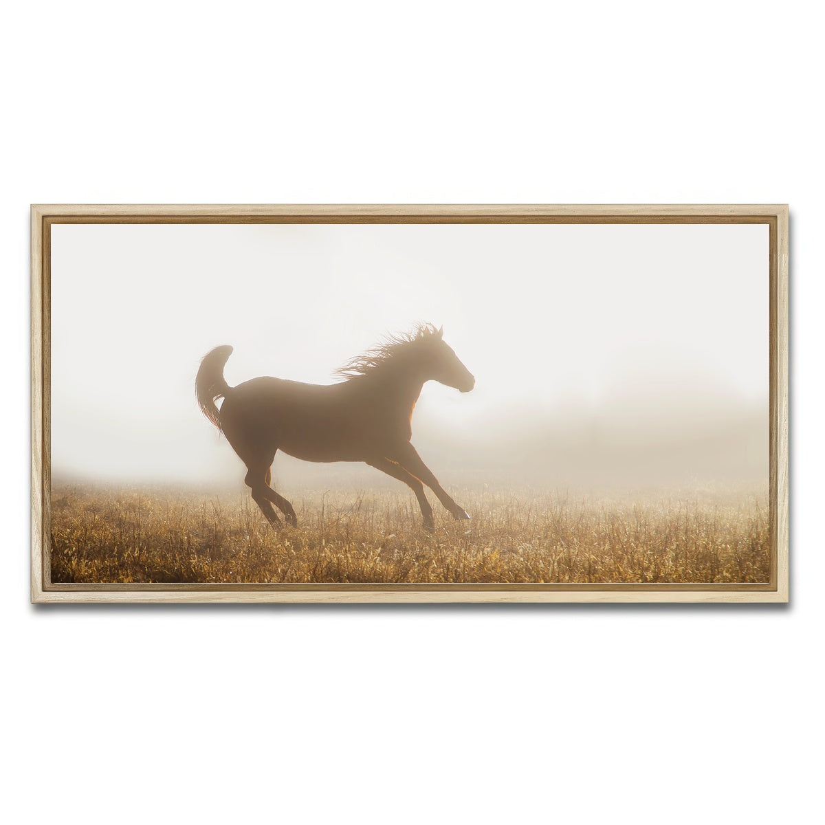 AUTO-MOCKUP WHITE | Quarter Horse Running in Fog | 1 Piece | Natural Framed Canvas | group=2x1