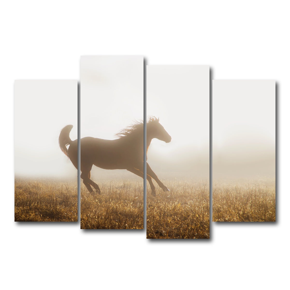 AUTO-MOCKUP WHITE | Quarter Horse Running in Fog | 4 Piece | Gallery Wrap Canvas | group=4_normal