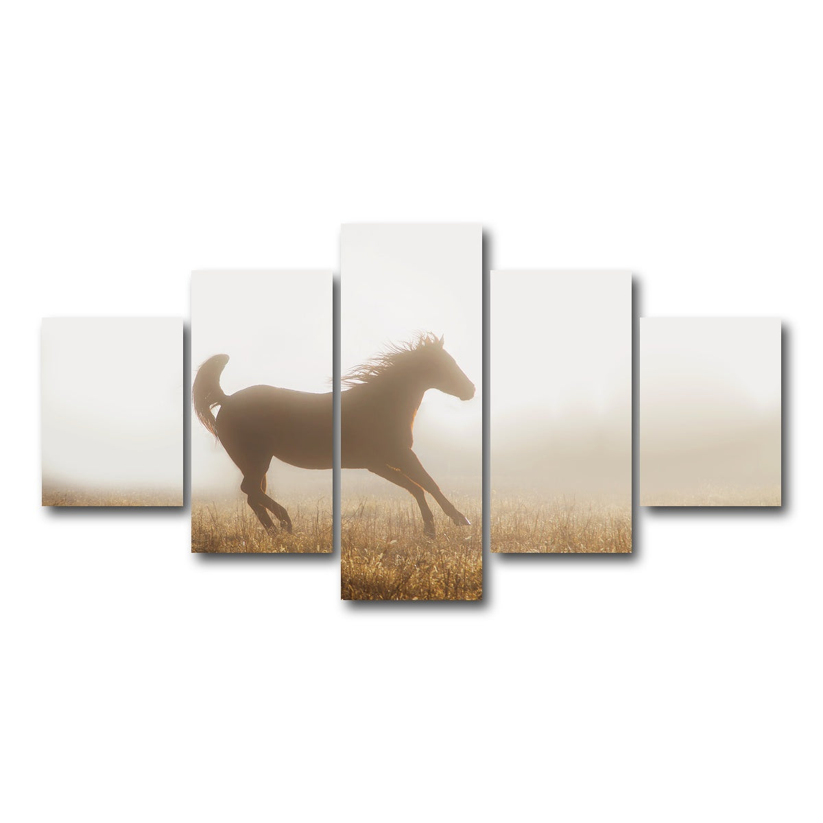 AUTO-MOCKUP WHITE | Quarter Horse Running in Fog | 5 Piece | Gallery Wrap Canvas | group=5_short