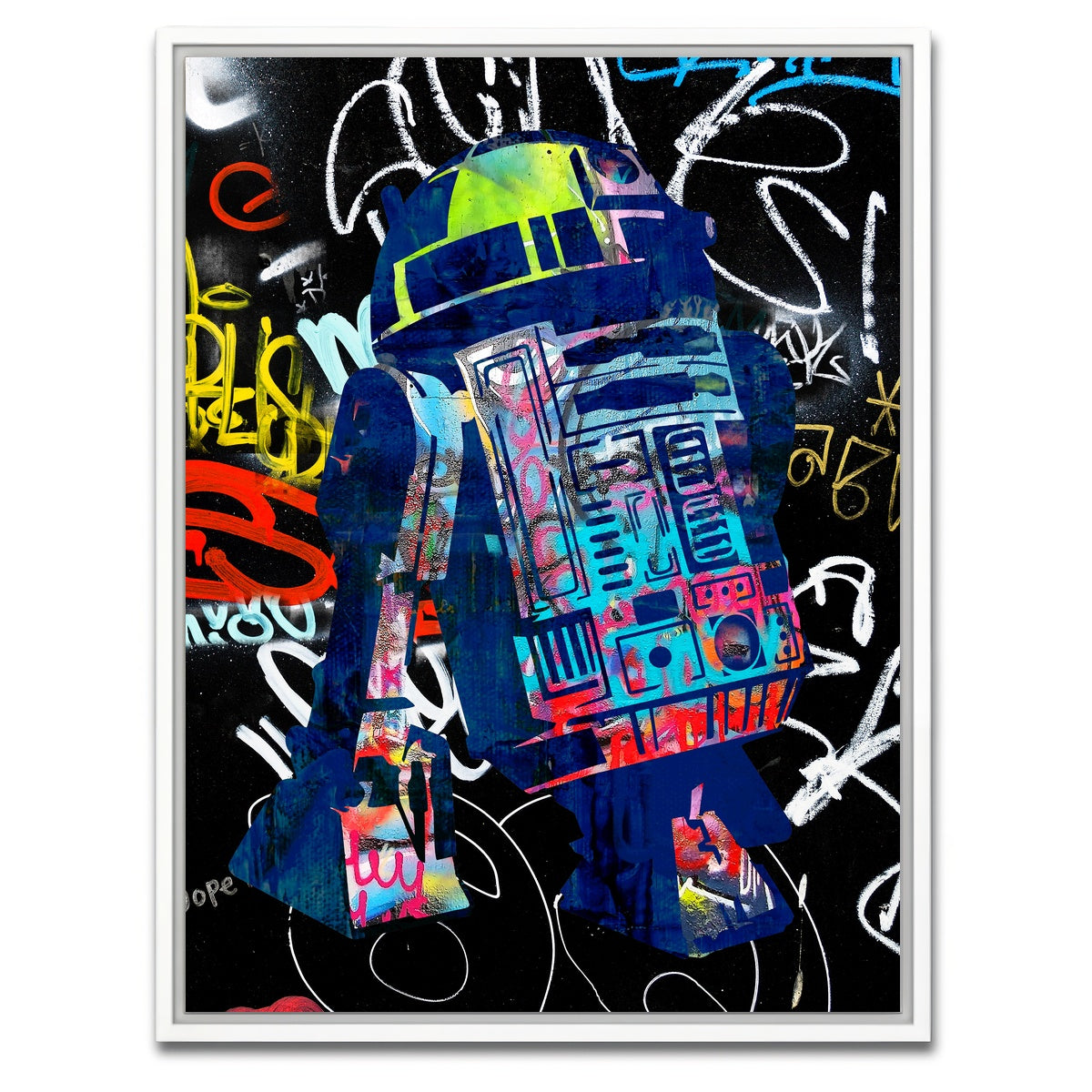 AUTO-MOCKUP WHITE | R2D2 Graffiti | 1 Piece | White Framed Canvas | group=3x4