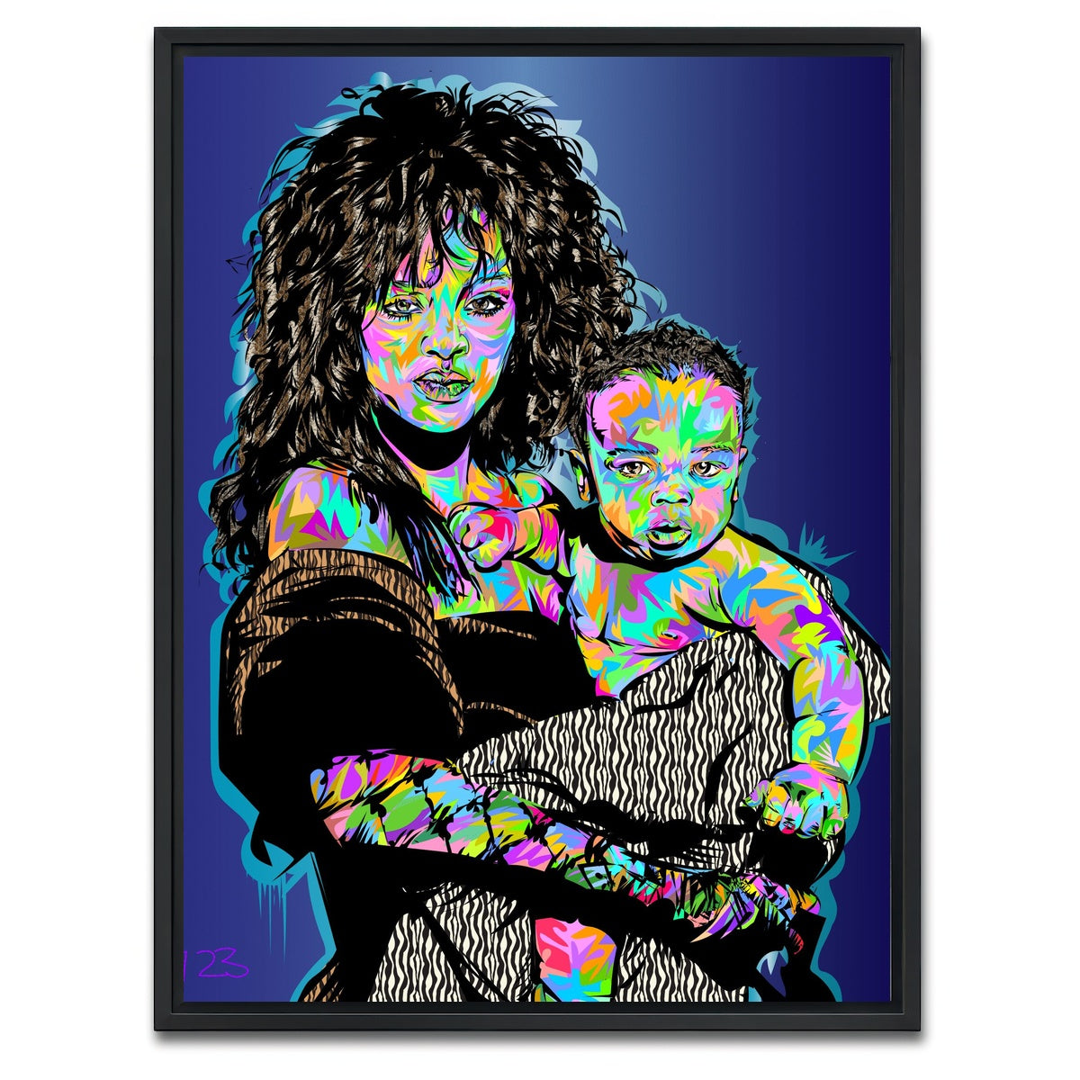 AUTO-MOCKUP WHITE | RIHANNA AND CHILD | 1 Piece | Black Framed Canvas | group=3x4