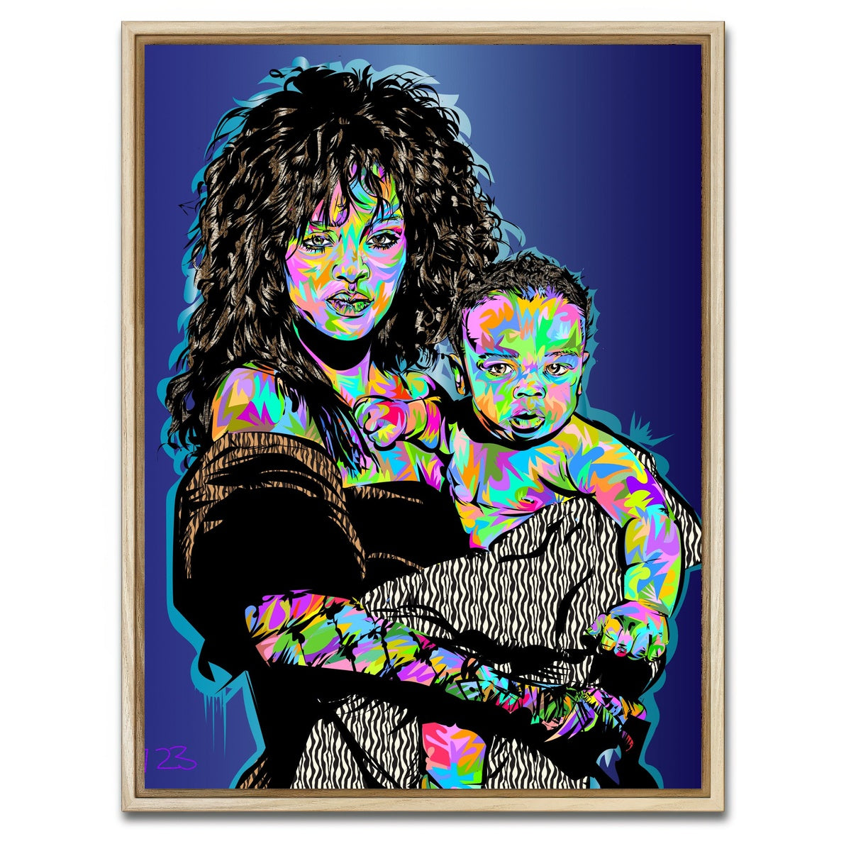 AUTO-MOCKUP WHITE | RIHANNA AND CHILD | 1 Piece | Natural Framed Canvas | group=3x4