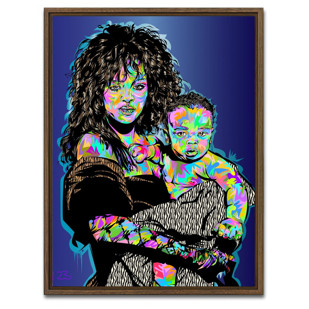 AUTO-MOCKUP WHITE | RIHANNA AND CHILD | 1 Piece | Walnut Framed Canvas | group=3x4