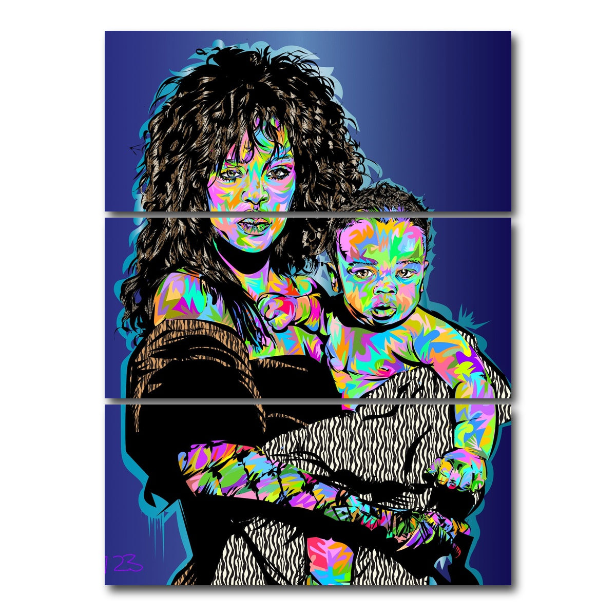 AUTO-MOCKUP WHITE | RIHANNA AND CHILD | 3 Piece | Gallery Wrap Canvas | group=8x18_stacked