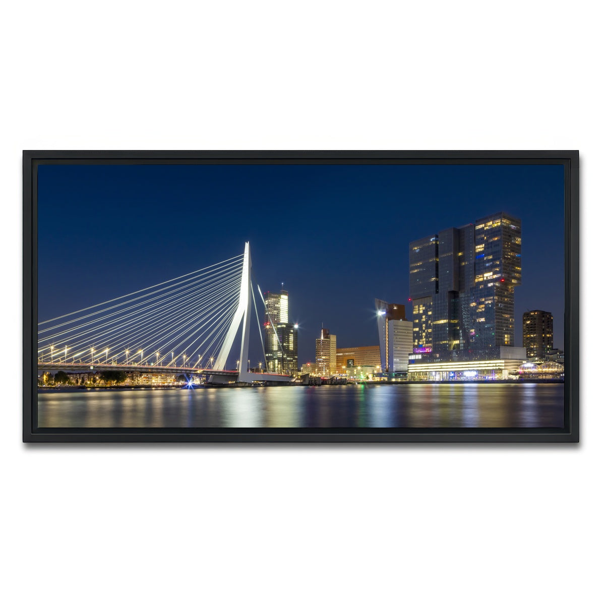 AUTO-MOCKUP WHITE | ROTTERDAM Erasmus Bridge at night | 1 Piece | Black Framed Canvas | group=2x1