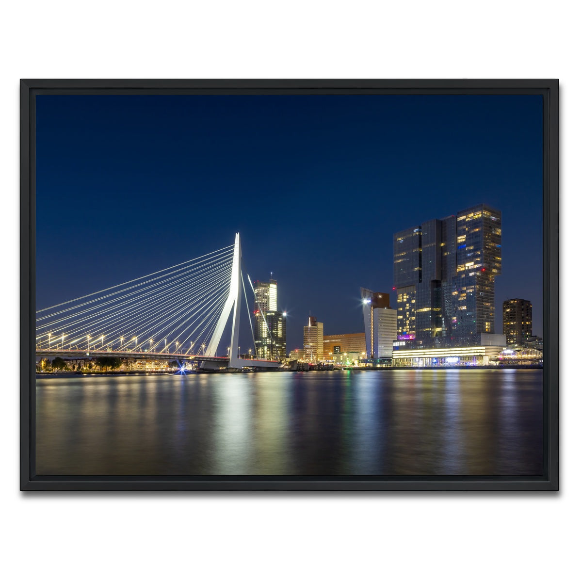 AUTO-MOCKUP WHITE | ROTTERDAM Erasmus Bridge at night | 1 Piece | Black Framed Canvas | group=4x3