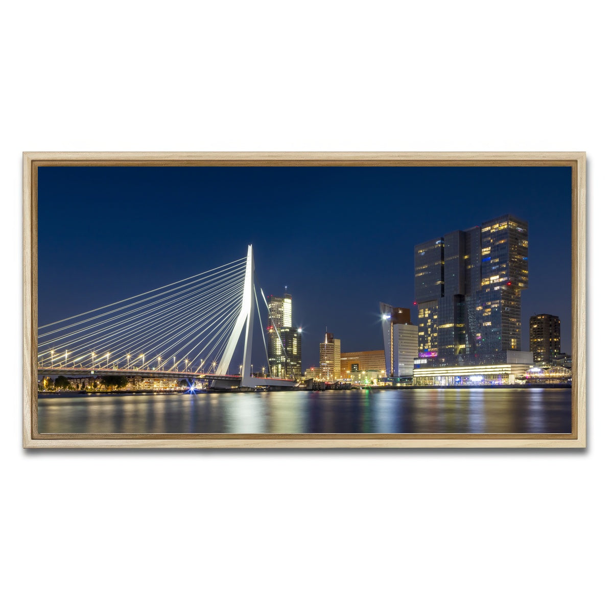 AUTO-MOCKUP WHITE | ROTTERDAM Erasmus Bridge at night | 1 Piece | Natural Framed Canvas | group=2x1