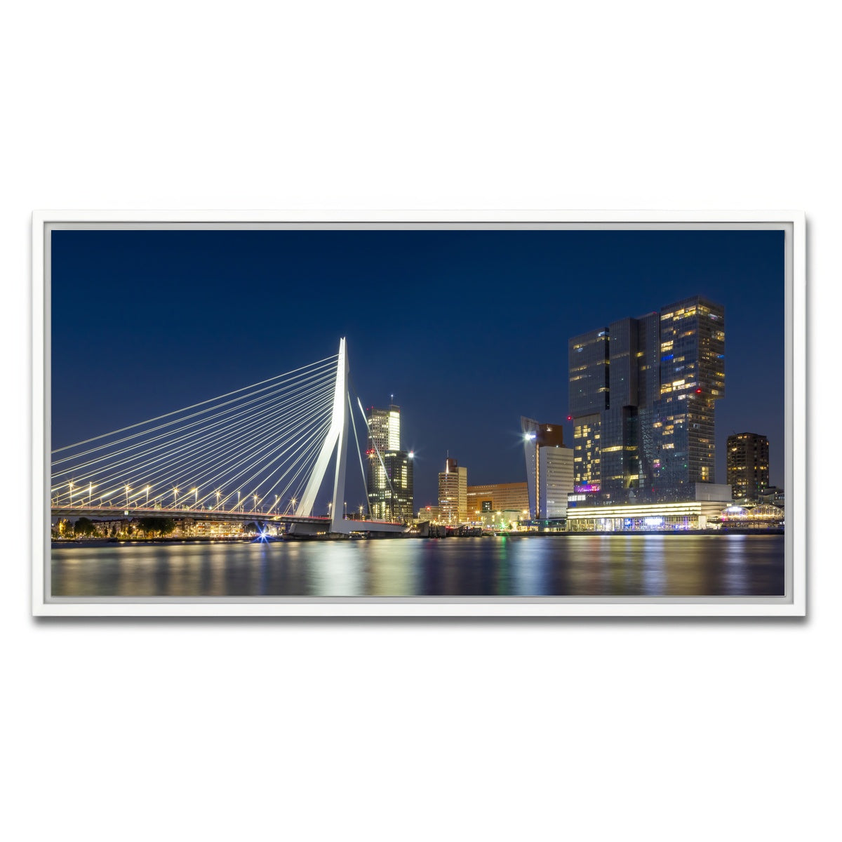 AUTO-MOCKUP WHITE | ROTTERDAM Erasmus Bridge at night | 1 Piece | White Framed Canvas | group=2x1