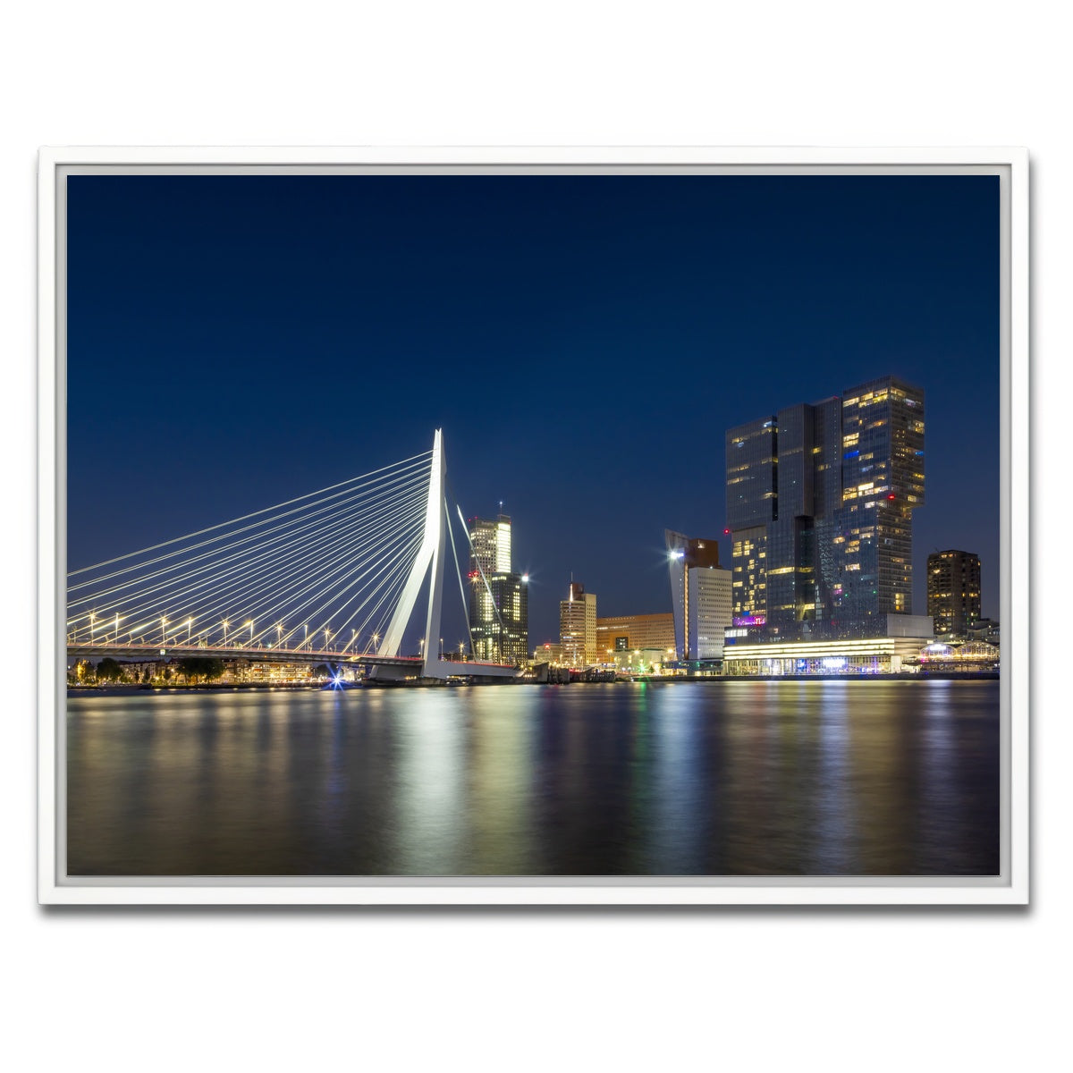 AUTO-MOCKUP WHITE | ROTTERDAM Erasmus Bridge at night | 1 Piece | White Framed Canvas | group=4x3