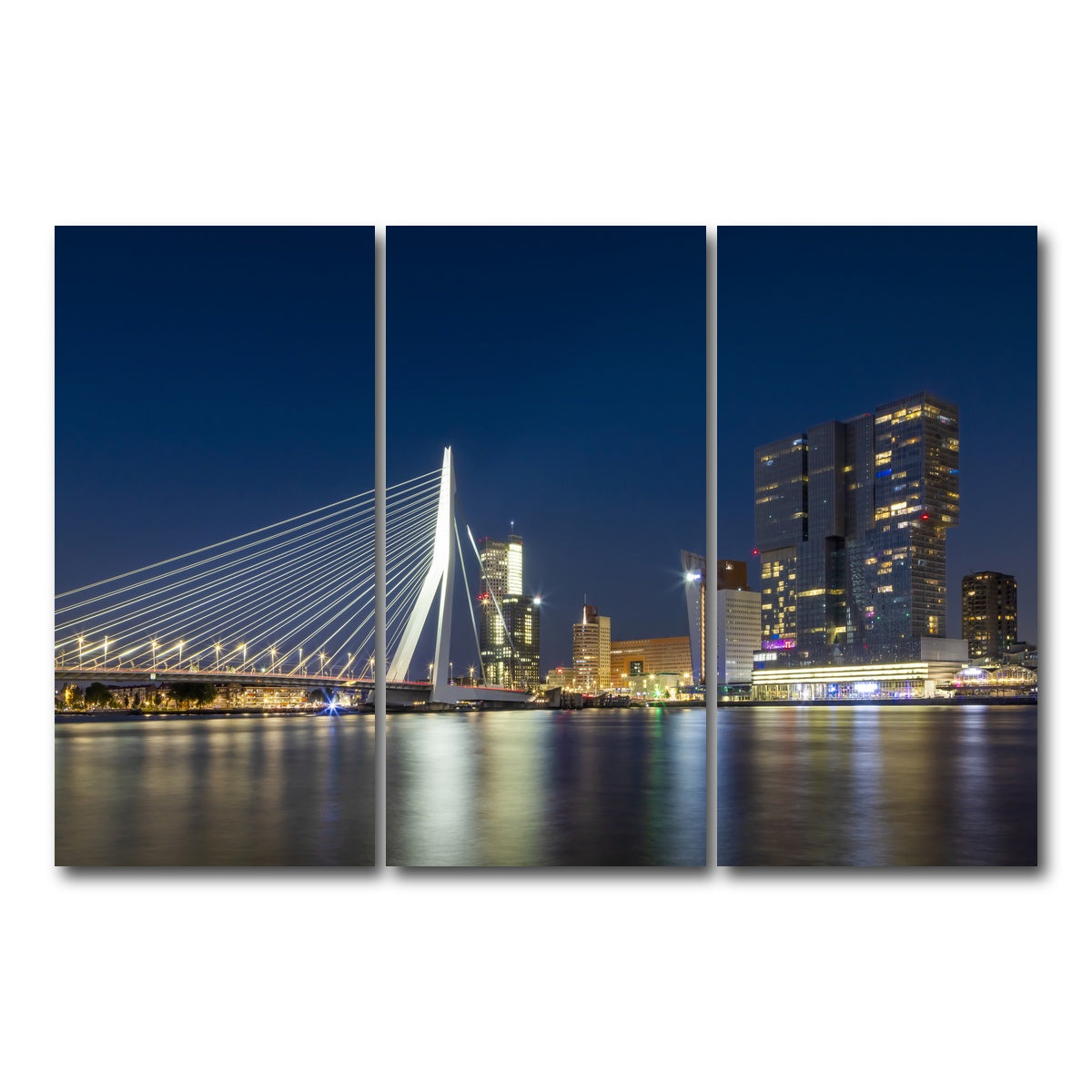 AUTO-MOCKUP WHITE | ROTTERDAM Erasmus Bridge at night | 3 Piece | Gallery Wrap Canvas | group=12x24