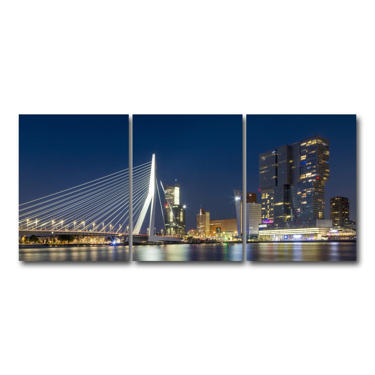 AUTO-MOCKUP WHITE | ROTTERDAM Erasmus Bridge at night | 3 Piece | Gallery Wrap Canvas | group=18x24