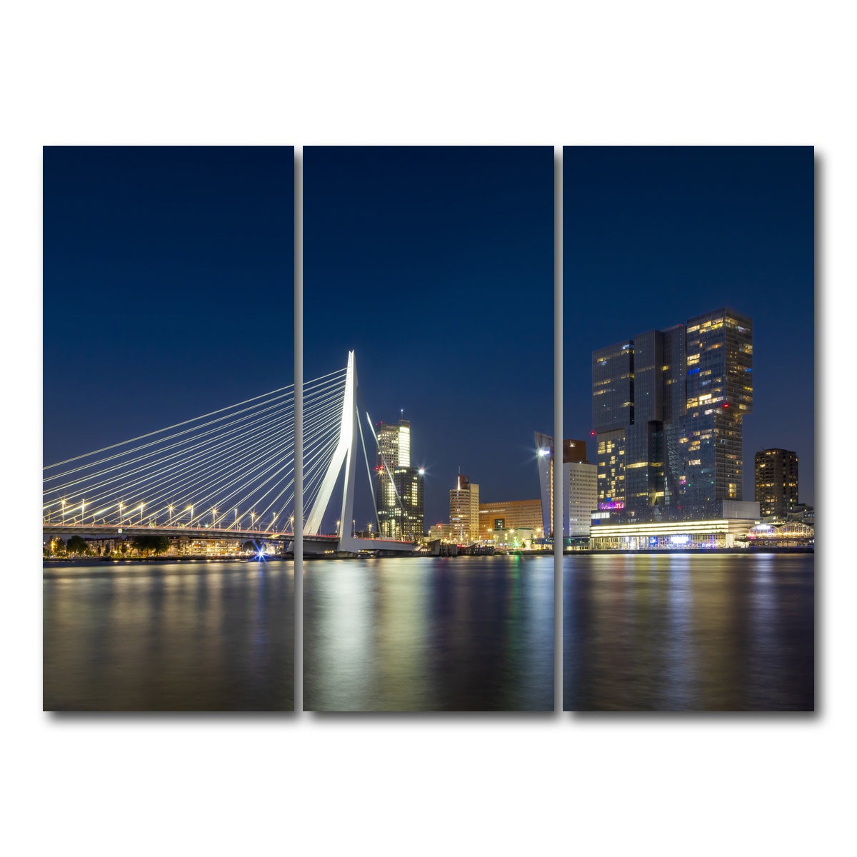 AUTO-MOCKUP WHITE | ROTTERDAM Erasmus Bridge at night | 3 Piece | Gallery Wrap Canvas | group=8x18