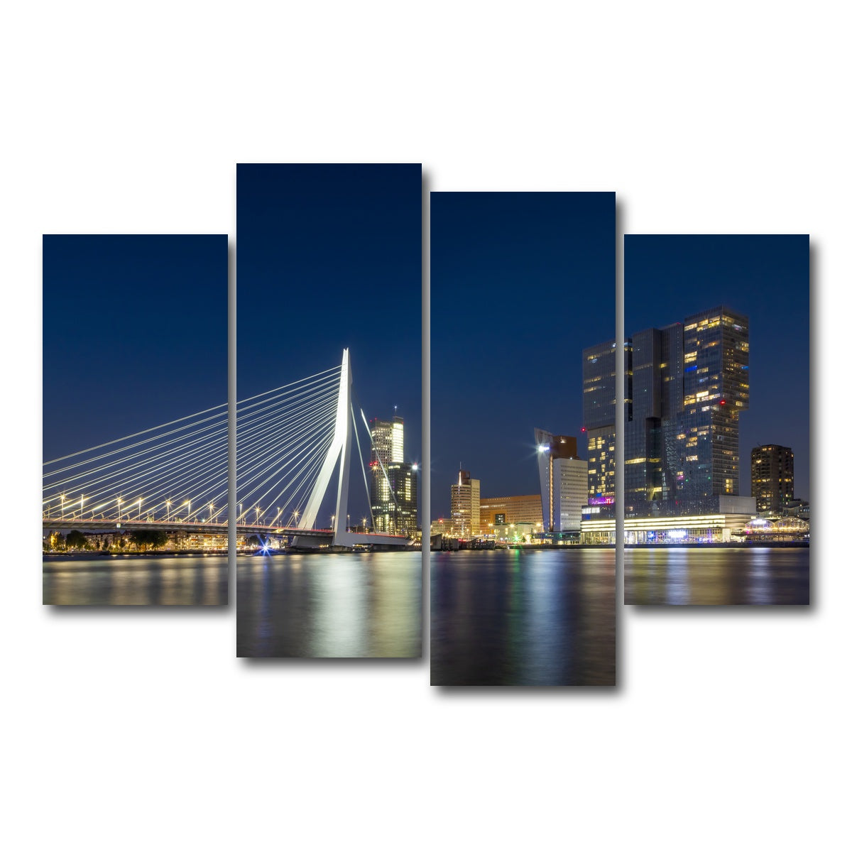 AUTO-MOCKUP WHITE | ROTTERDAM Erasmus Bridge at night | 4 Piece | Gallery Wrap Canvas | group=4_short
