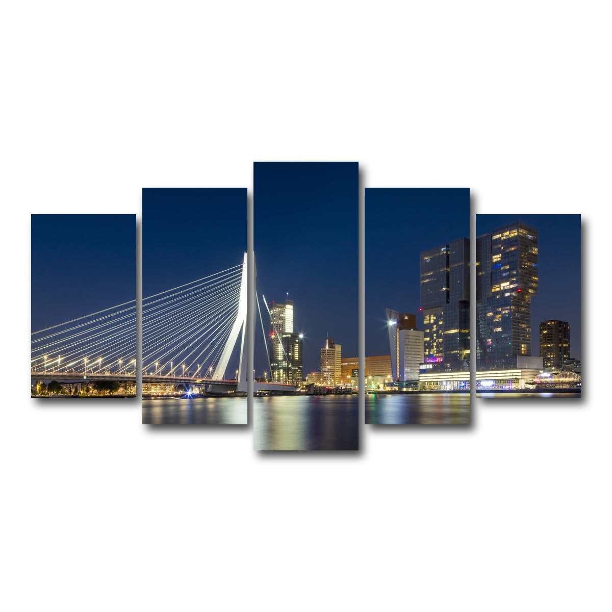 AUTO-MOCKUP WHITE | ROTTERDAM Erasmus Bridge at night | 5 Piece | Gallery Wrap Canvas | group=5_normal