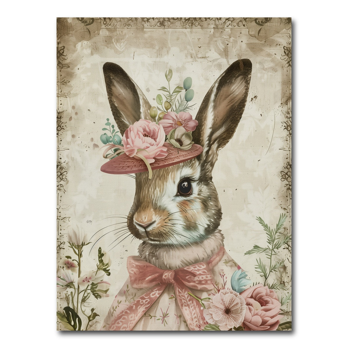 AUTO-MOCKUP WHITE | Rabbit wearing floral hat | 1 Piece | Gallery Wrap Canvas | group=3x4