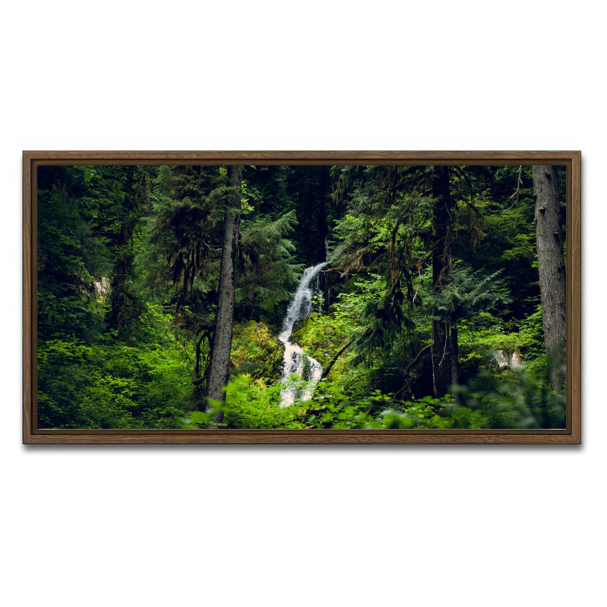 AUTO-MOCKUP WHITE | Rainforest Waterfall | 1 Piece | Walnut Framed Canvas | group=2x1