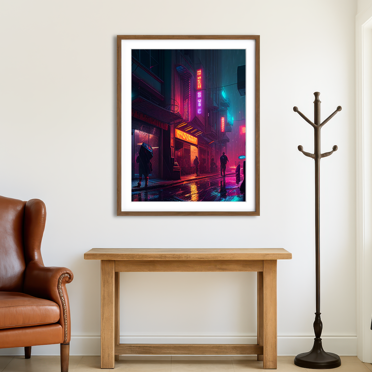 AUTO-MOCKUP ROOM | Rainy Stroll in Neo Chinatown Wall Art