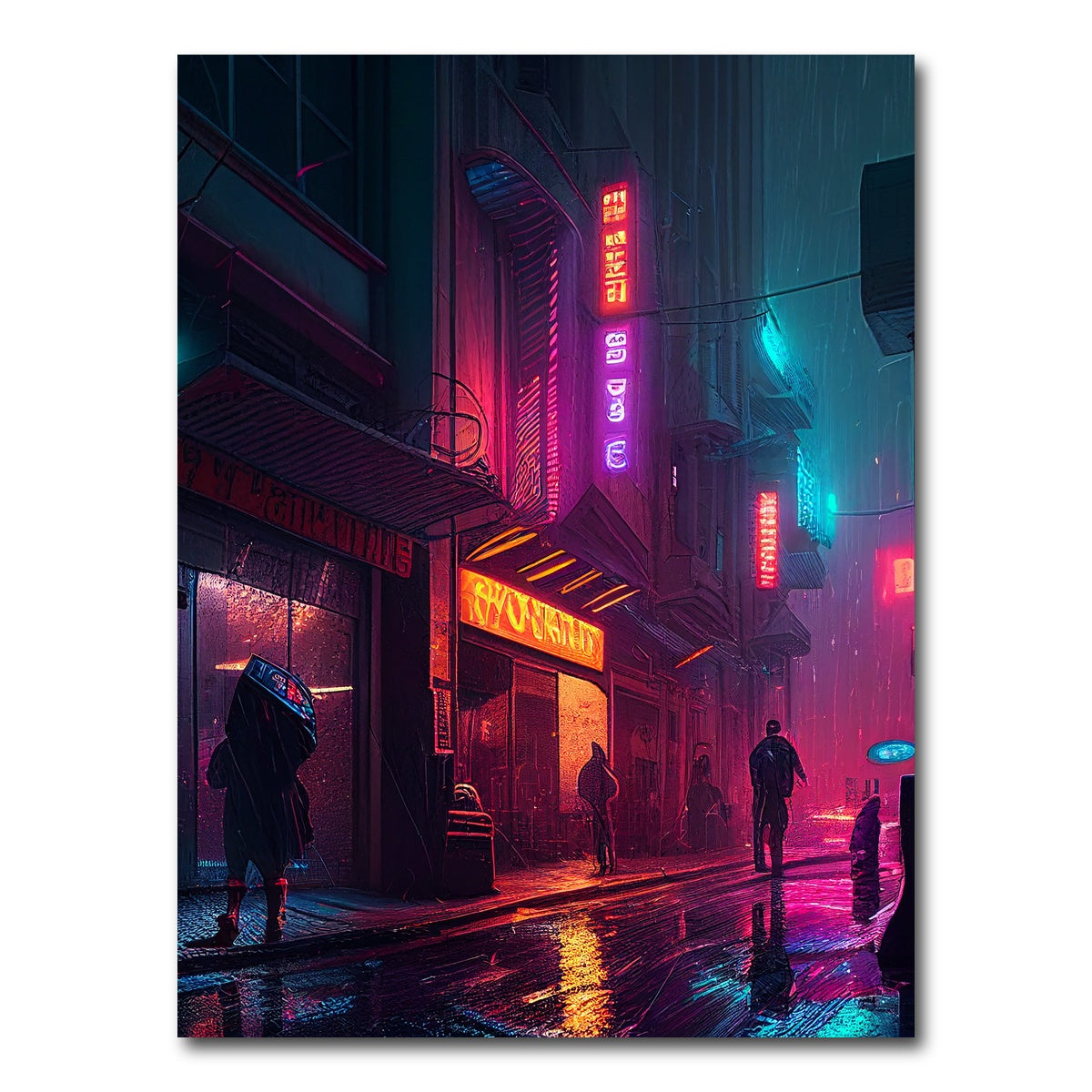 AUTO-MOCKUP WHITE | Rainy Stroll in Neo Chinatown | 1 Piece | Gallery Wrap Canvas | group=3x4