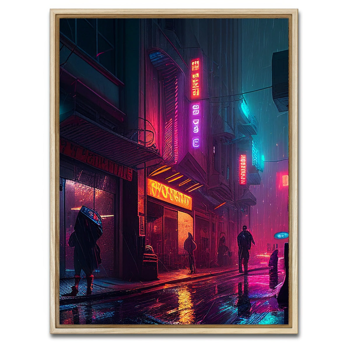 AUTO-MOCKUP WHITE | Rainy Stroll in Neo Chinatown | 1 Piece | Natural Framed Canvas | group=3x4