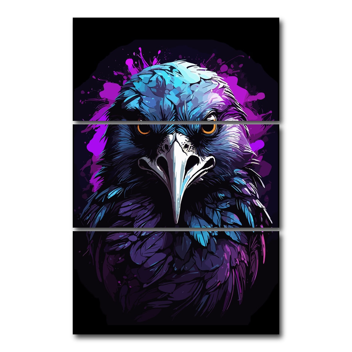 AUTO-MOCKUP WHITE | Raven Animal Colorful Wall Art | 3 Piece | Gallery Wrapped | group=12x24_stacked