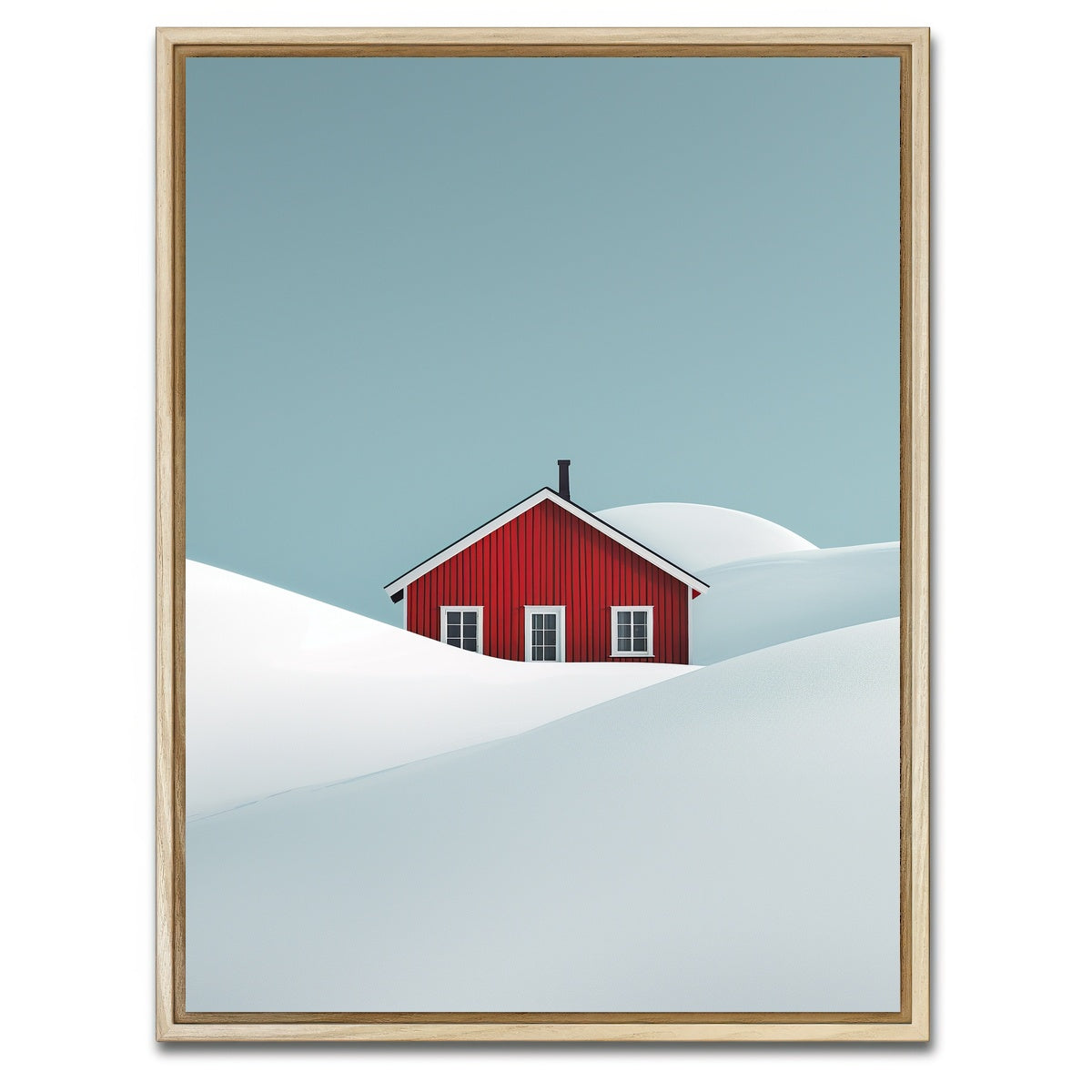 AUTO-MOCKUP WHITE | Red Barn in Snow | 1 Piece | Natural Framed Canvas | group=3x4