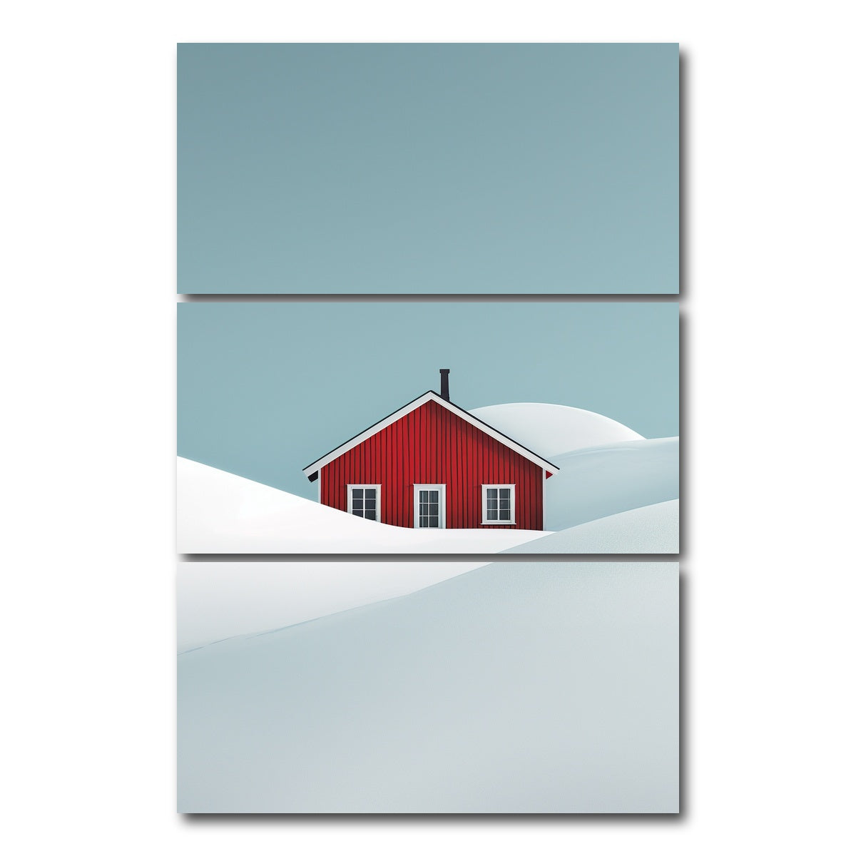 AUTO-MOCKUP WHITE | Red Barn in Snow | 3 Piece | Gallery Wrap Canvas | group=12x24_stacked