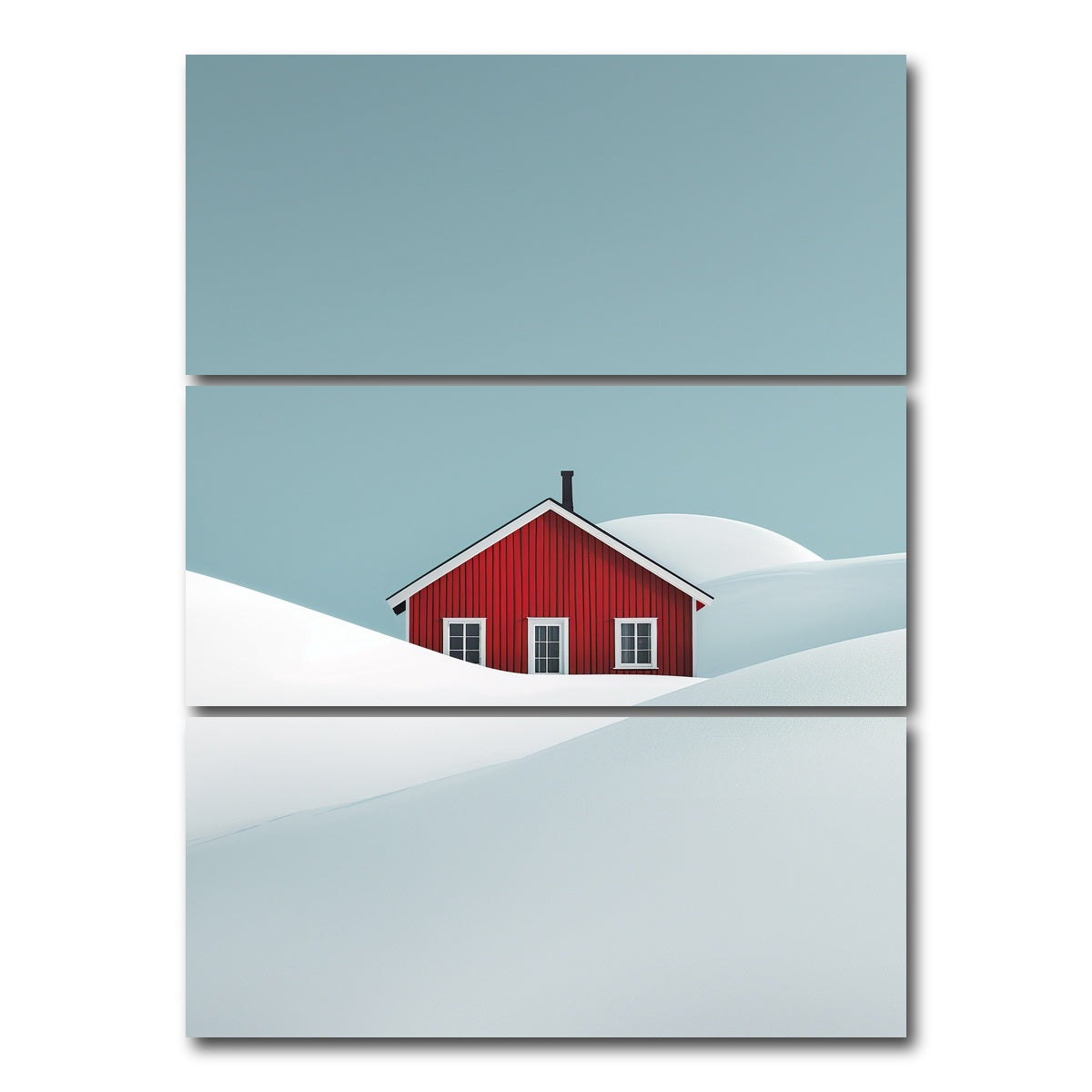 AUTO-MOCKUP WHITE | Red Barn in Snow | 3 Piece | Gallery Wrap Canvas | group=8x18_stacked