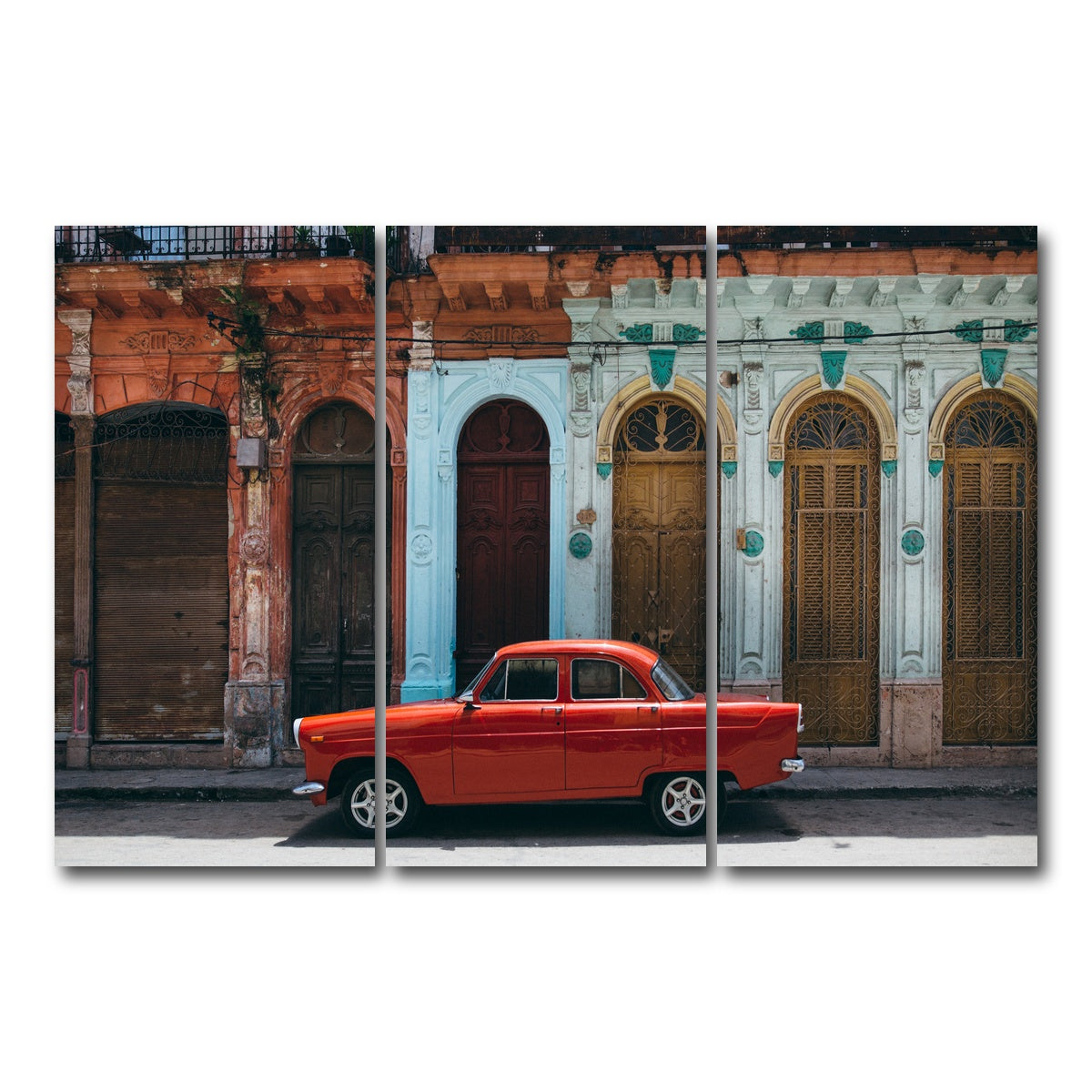 AUTO-MOCKUP WHITE | Red Car in Cuba | 3 Piece | Gallery Wrap Canvas | group=12x24