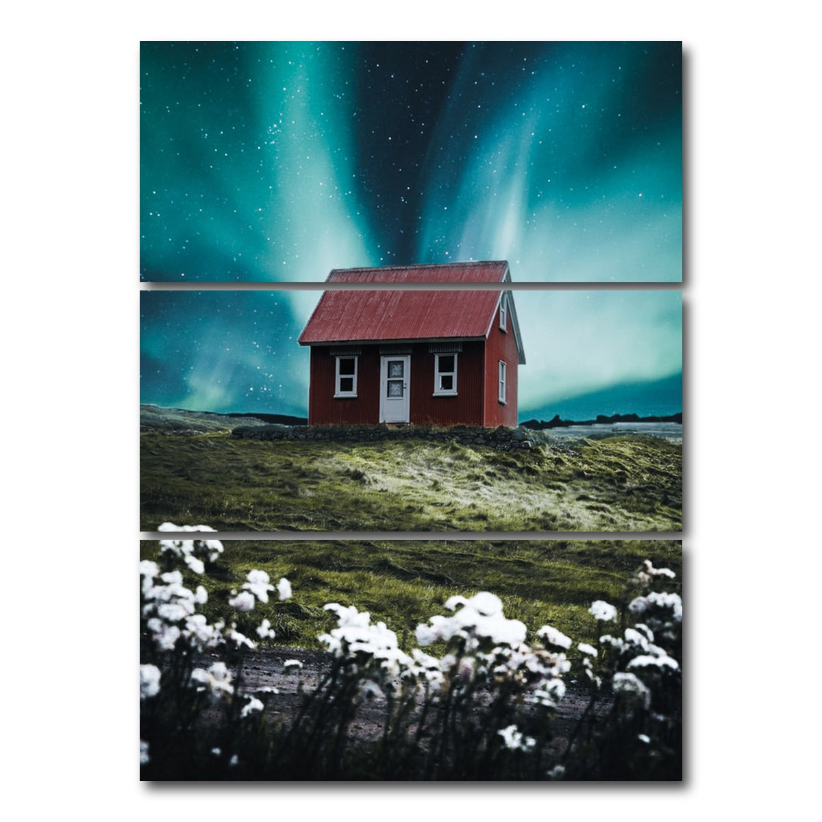 AUTO-MOCKUP WHITE | Red House Aurora | 3 Piece | Gallery Wrap Canvas | group=8x18_stacked